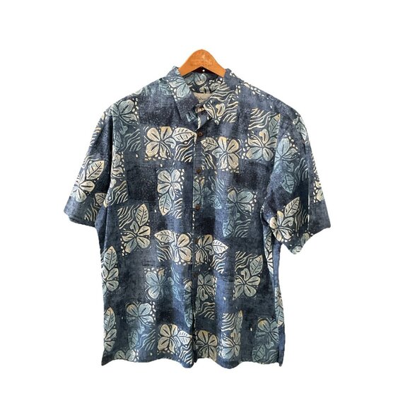 Men's BISHOP ST Apparel Cotton Aloha Tiki Floral Print Button Up Blue Shirt 3XL - Picture 2 of 6